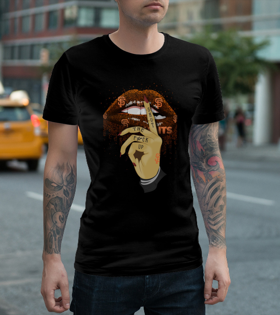 San Francisco Giants Glitter Lip Shut Up Hand Gesture Fan T-Shirt