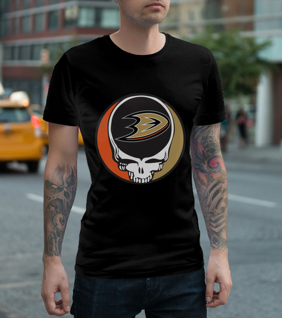 Anaheim Ducks Fans Grateful Dead Skull Logo Fusion T-Shirt
