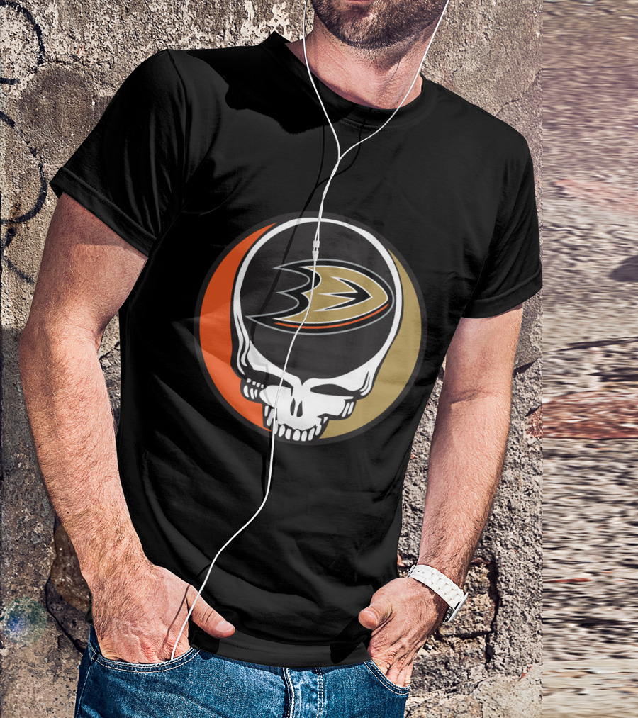 Anaheim Ducks Fans Grateful Dead Skull Logo Fusion T-Shirt