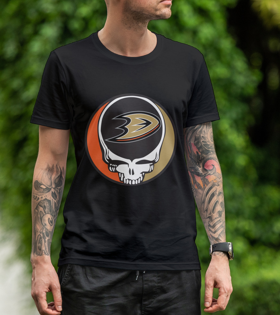 Anaheim Ducks Fans Grateful Dead Skull Logo Fusion T-Shirt