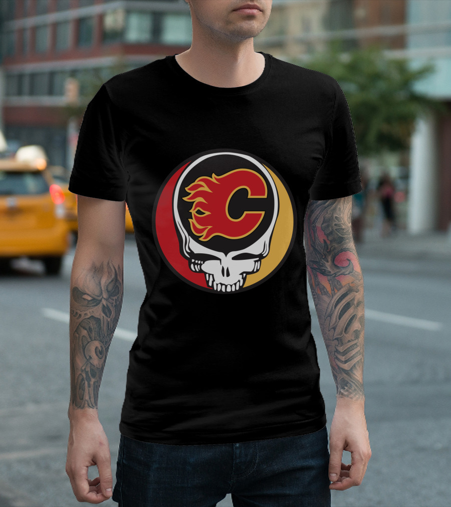 Grateful Dead Calgary Flames Fans Skull Logo Collaboration T-Shirt