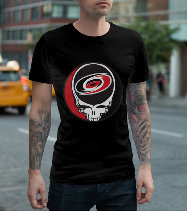 Carolina Hurricanes Fans Grateful Dead Skull Logo Fusion T-Shirt