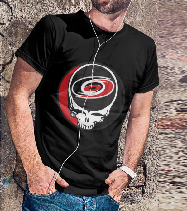 Carolina Hurricanes Fans Grateful Dead Skull Logo Fusion T-Shirt
