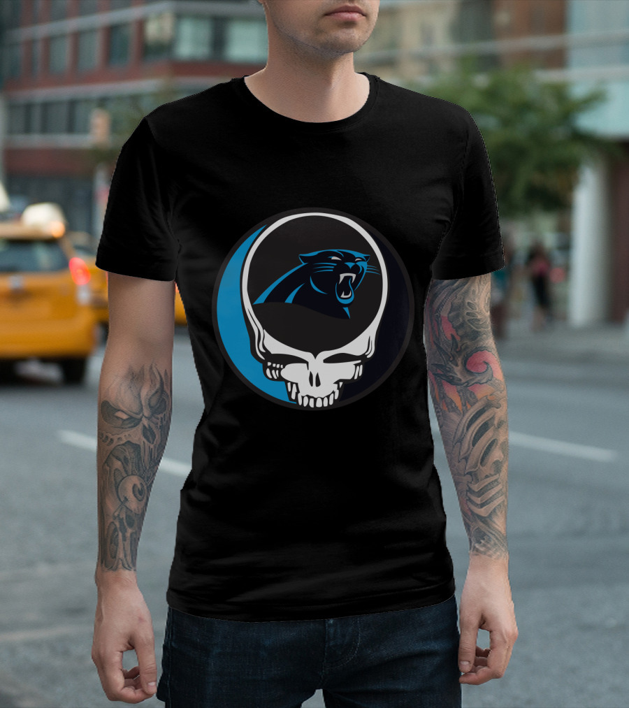 Carolina Panthers Fans Grateful Dead Skull Logo Fusion T-Shirt