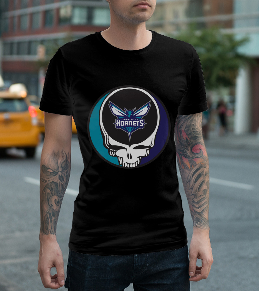 Grateful Dead Charlotte Hornets Skull Logo Combination T-Shirt