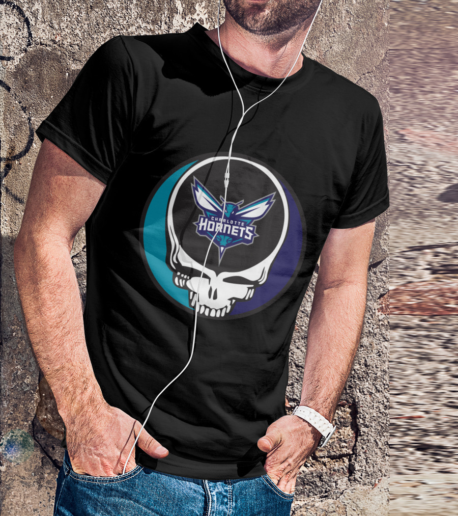 Grateful Dead Charlotte Hornets Skull Logo Combination T-Shirt