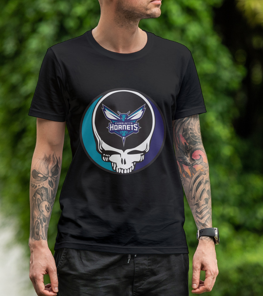 Grateful Dead Charlotte Hornets Skull Logo Combination T-Shirt