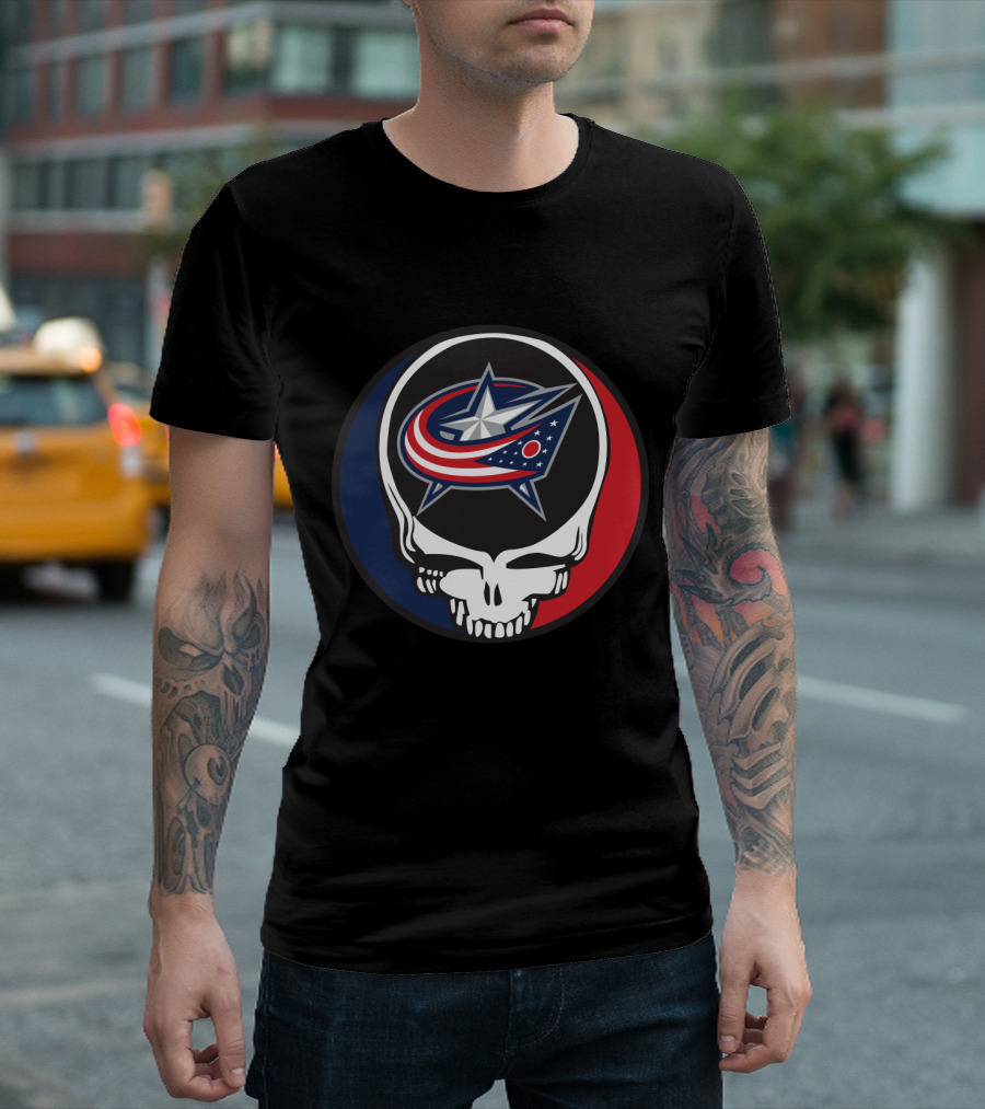 Columbus Blue Jackets and Grateful Dead Skull Logo Fusion for Fans T-Shirt