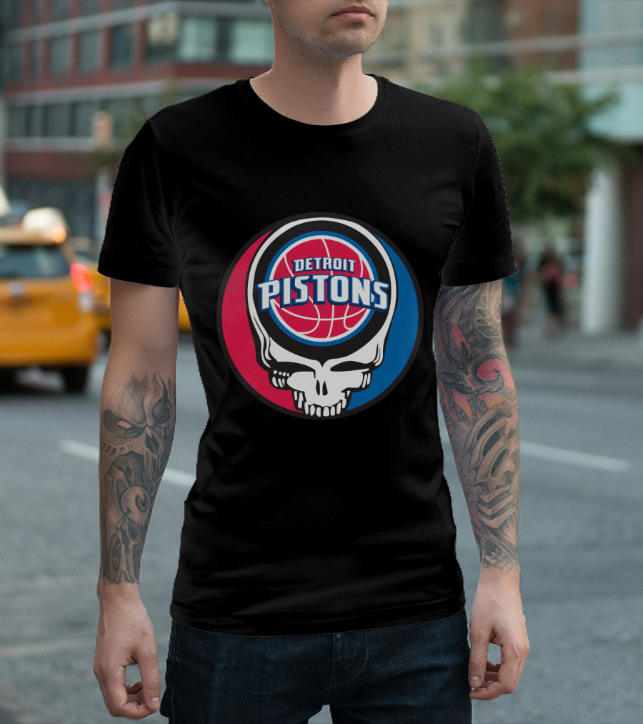 Grateful Dead Skull Design With Detroit Pistons T-Shirt