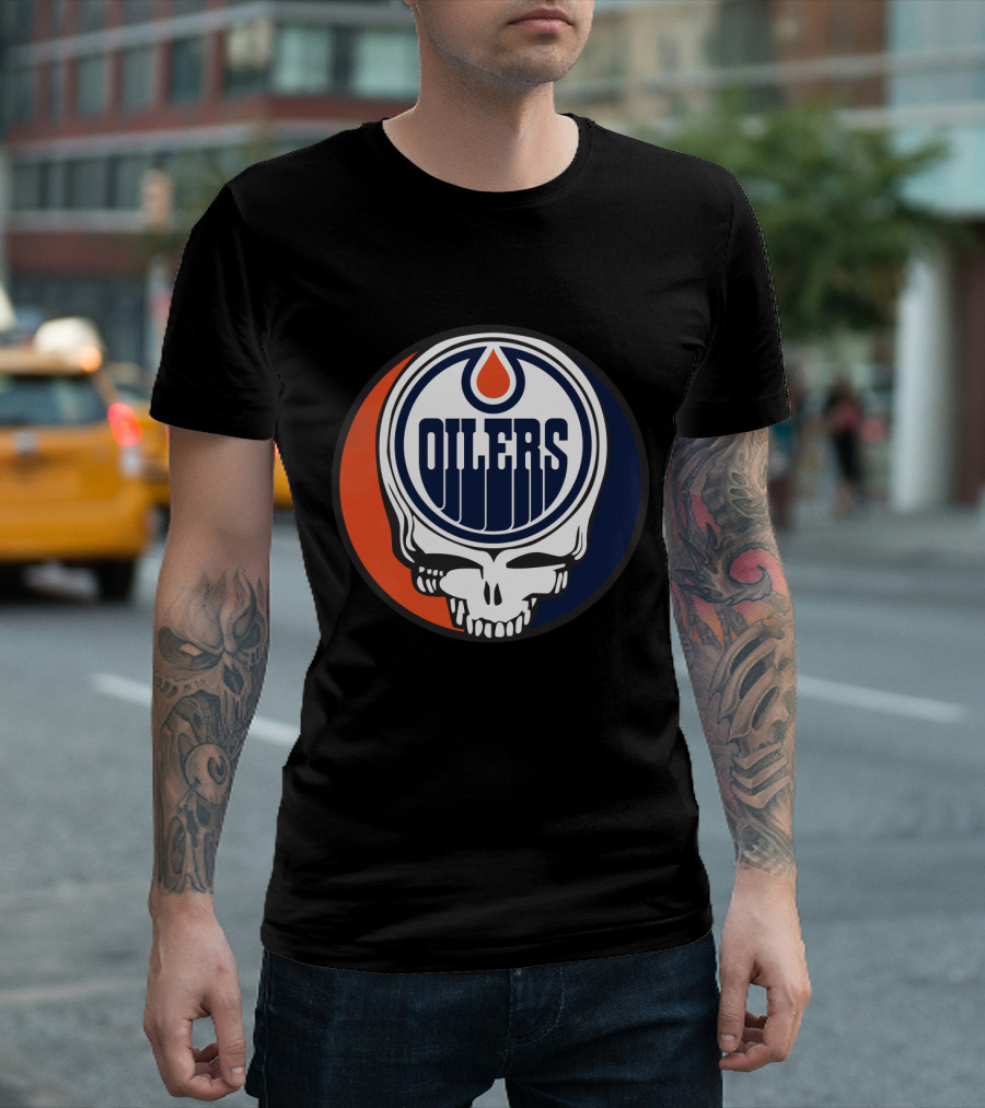 Grateful Dead Skull with Edmonton Oilers Logo and Colors for Fans T-Shirt