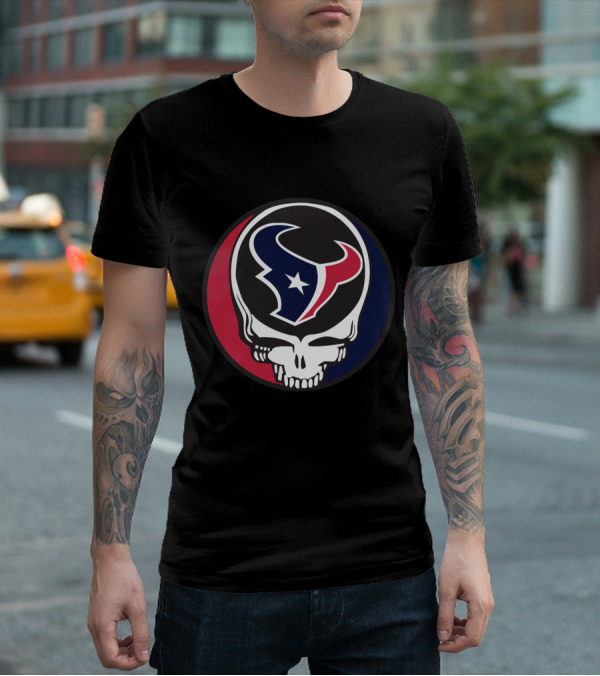 Grateful Dead Skull With Houston Texans Logo For Fans T-Shirt