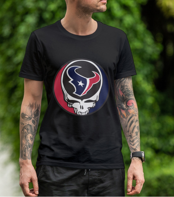 Grateful Dead Skull With Houston Texans Logo For Fans T-Shirt