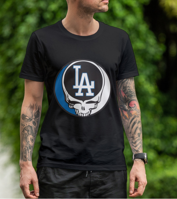 Grateful Dead Los Angeles Dodgers Fans Iconic Skull Logo Fusion T-Shirt