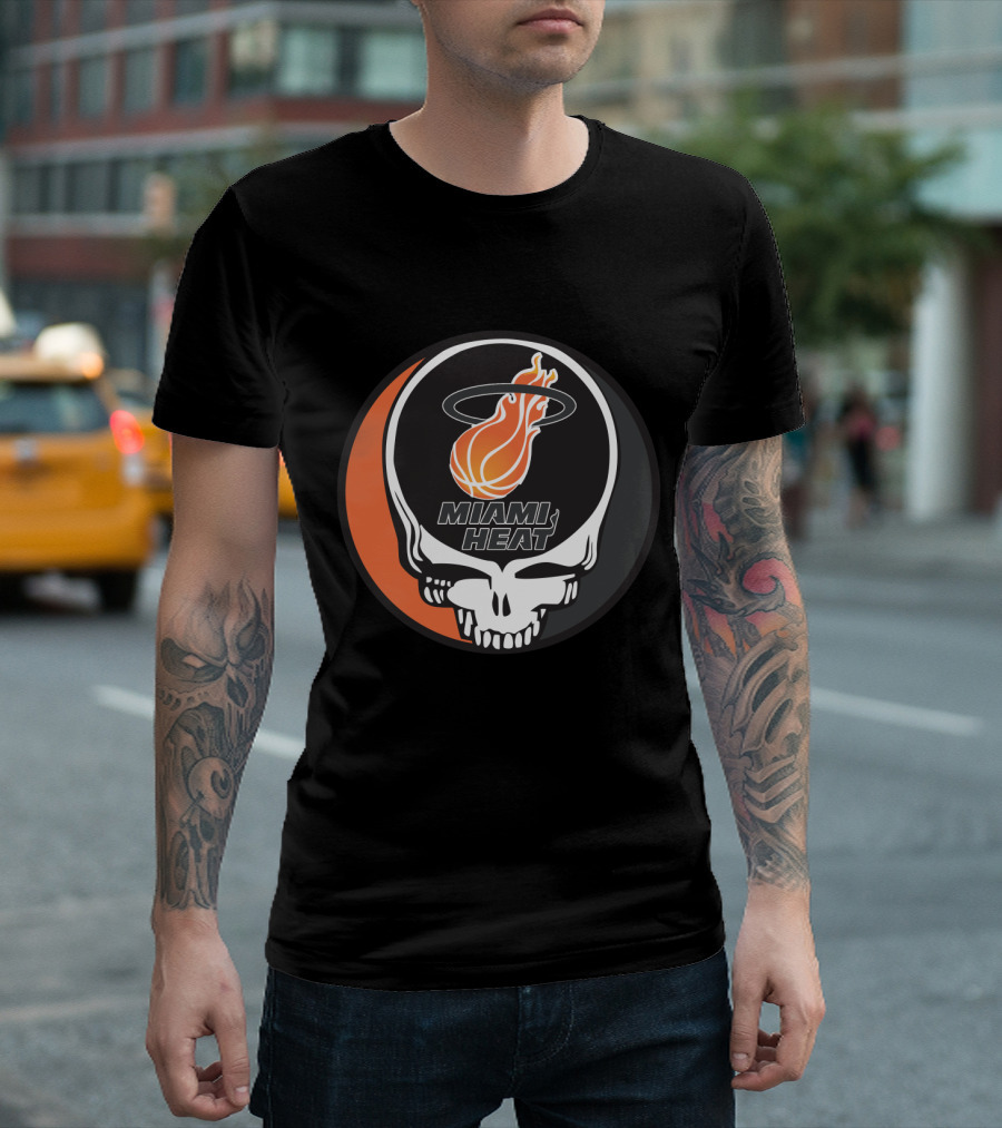 Miami Heat Flaming Basketball Skull Grateful Dead Style T-Shirt
