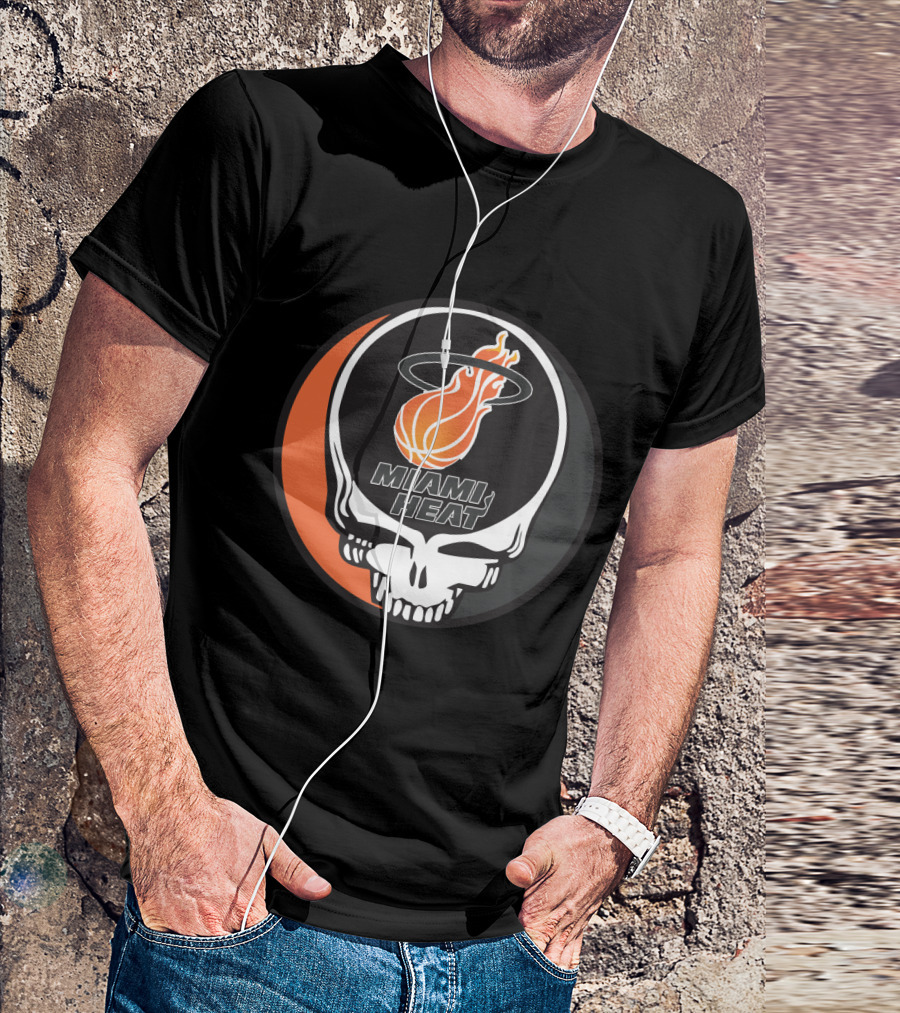 Miami Heat Flaming Basketball Skull Grateful Dead Style T-Shirt
