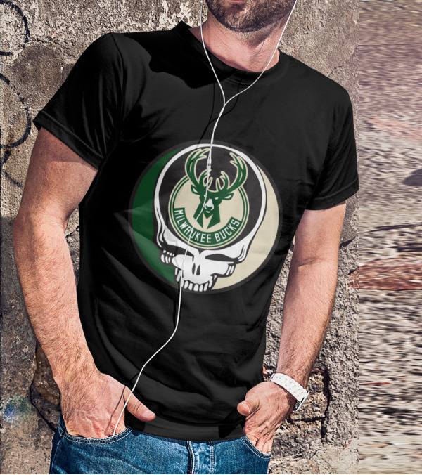 Milwaukee Bucks Grateful Dead Skull Logo Fusion T-Shirt