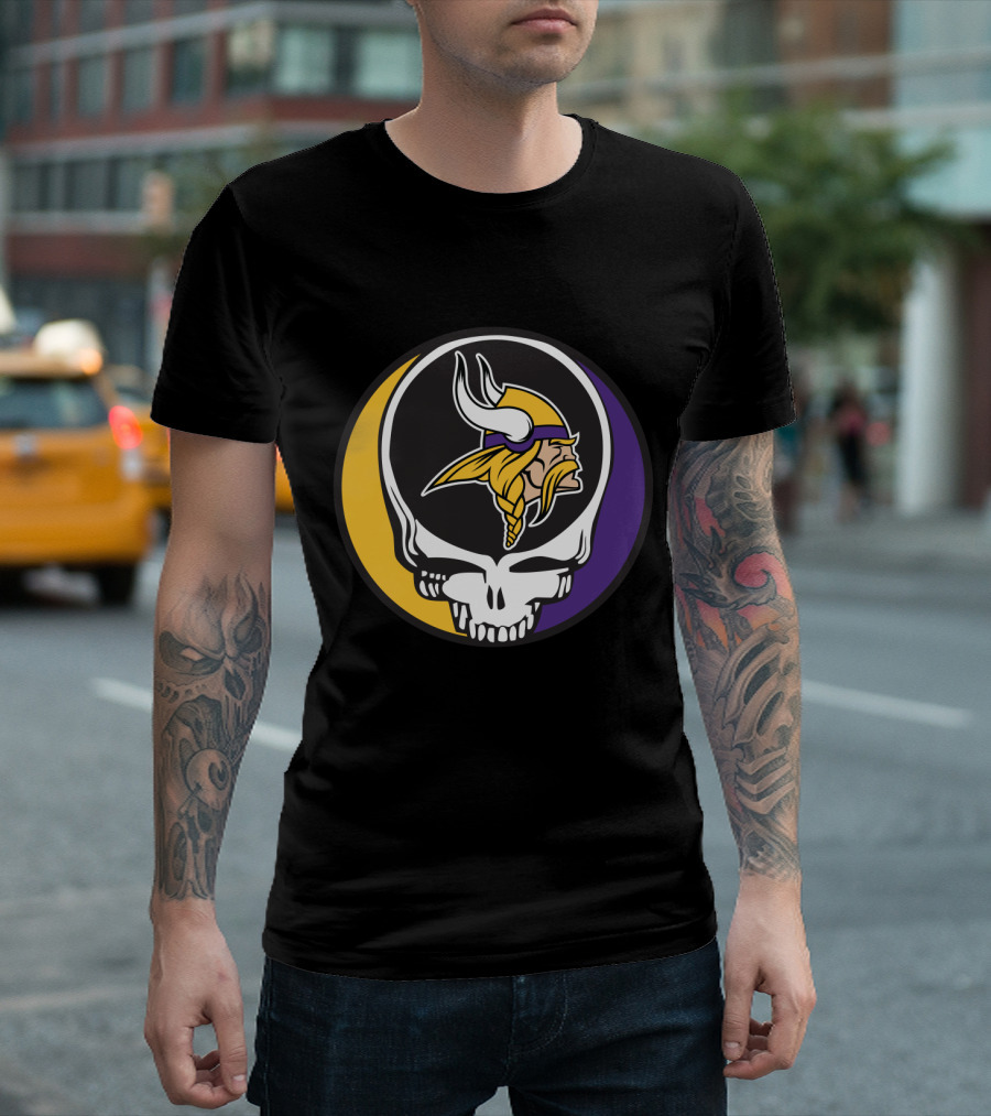 Grateful Dead Skull With Minnesota Vikings Logo Combination T-Shirt