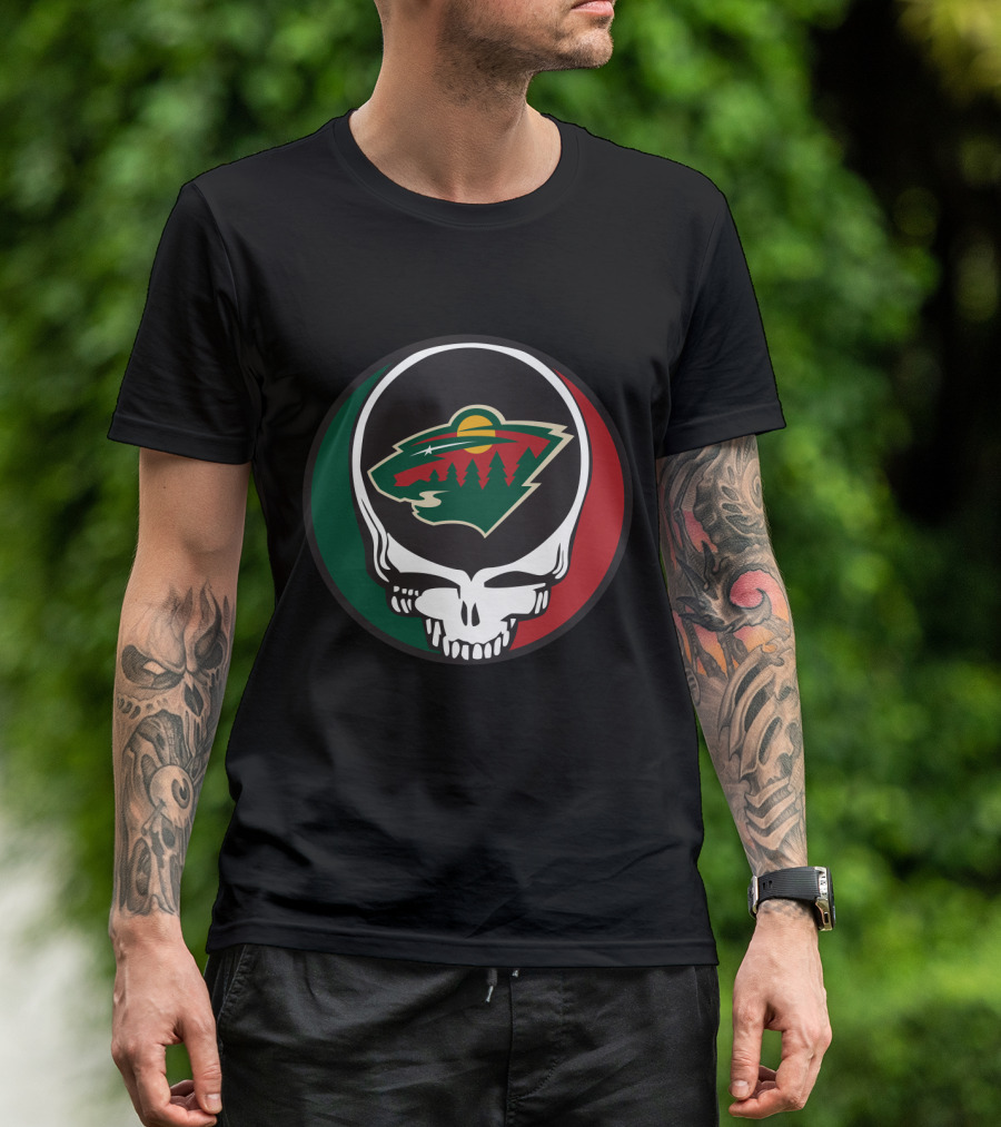 Minnesota Wild Fans Grateful Dead Skull And Bear Head T-Shirt