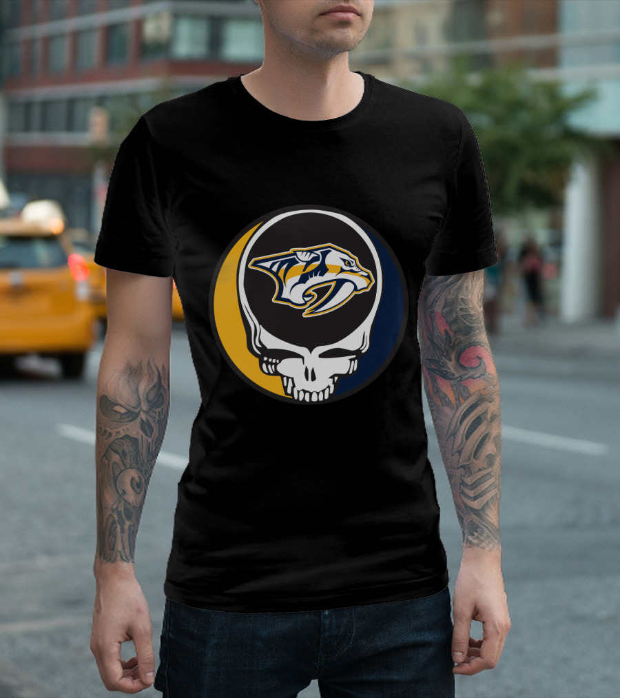 Nashville Predators Logo With Grateful Dead Skull Design For Fans T-Shirt