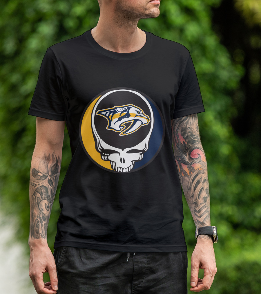 Nashville Predators Logo With Grateful Dead Skull Design For Fans T-Shirt