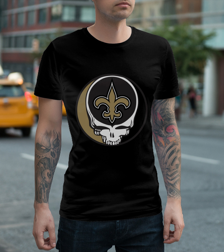 Grateful Dead Skull Logo Meets New Orleans Saints Fleur-De-Lis T-Shirt