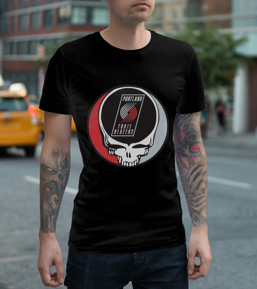 Portland Trail Blazers In Grateful Dead Skull T-Shirt