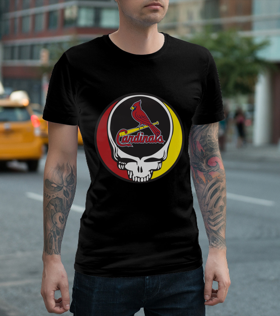 Grateful Dead Skull Design with St. Louis Cardinals Logo for Fans T-Shirt