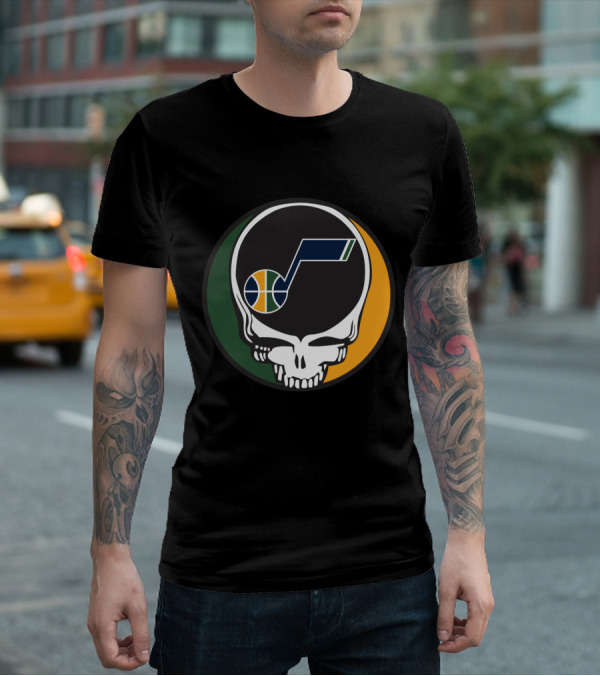 Grateful Dead Skull With Utah Jazz Basketball Logo And Colors T-Shirt