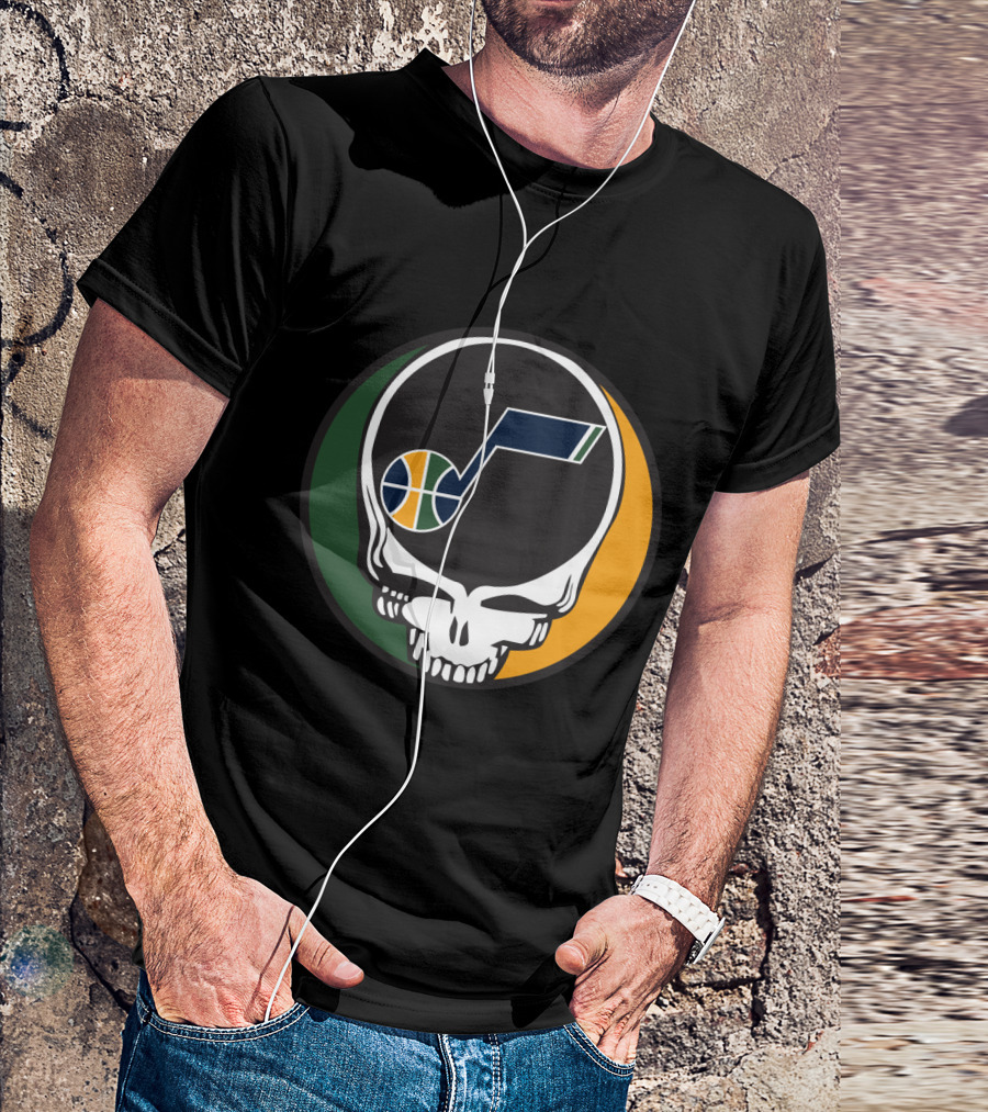Grateful Dead Skull With Utah Jazz Basketball Logo And Colors T-Shirt
