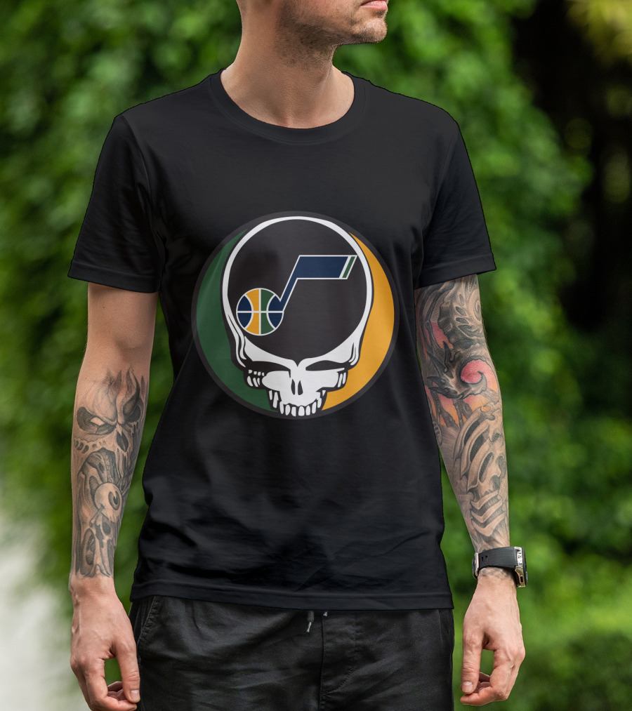 Grateful Dead Skull With Utah Jazz Basketball Logo And Colors T-Shirt