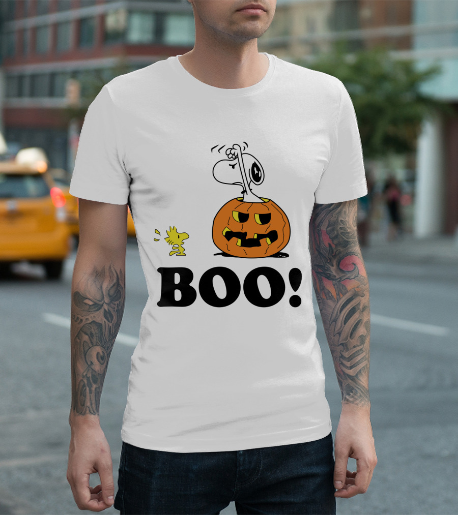 Peanuts Halloween Snoopy And Woodstock In Pumpkin BOO T-Shirt