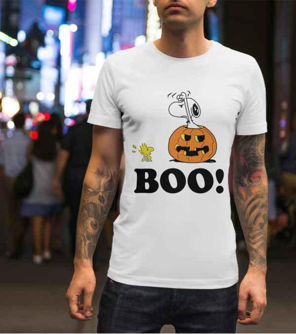 Peanuts Halloween Snoopy And Woodstock In Pumpkin BOO T-Shirt