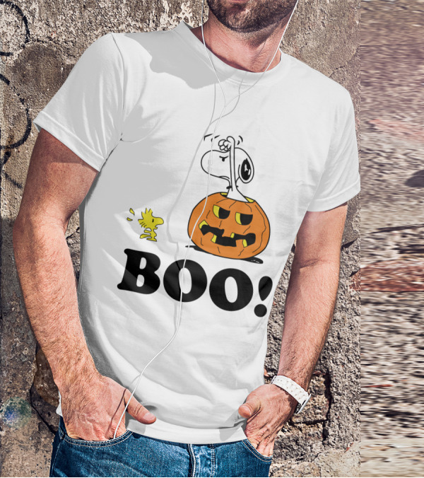 Peanuts Halloween Snoopy And Woodstock In Pumpkin BOO T-Shirt