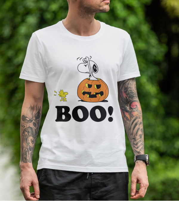 Peanuts Halloween Snoopy And Woodstock In Pumpkin BOO T-Shirt