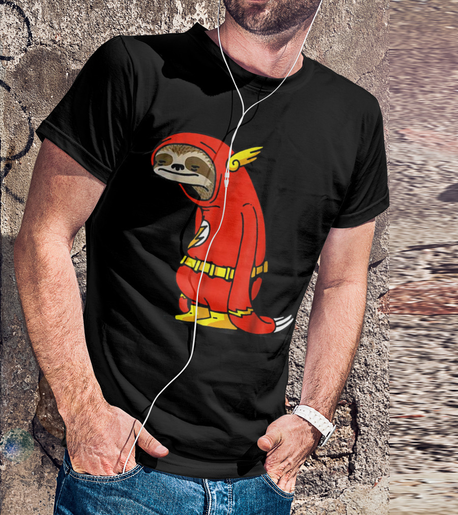 Slow Cartoon Sloth Dressed As Flash Funny Napper Character T-Shirt