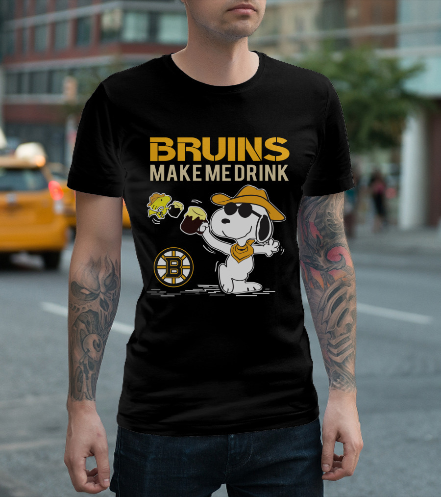 Snoopy Bruins Make Me Drink Boston Bruins Fans Peanuts Charlie Brown Hockey Beer T-Shirt