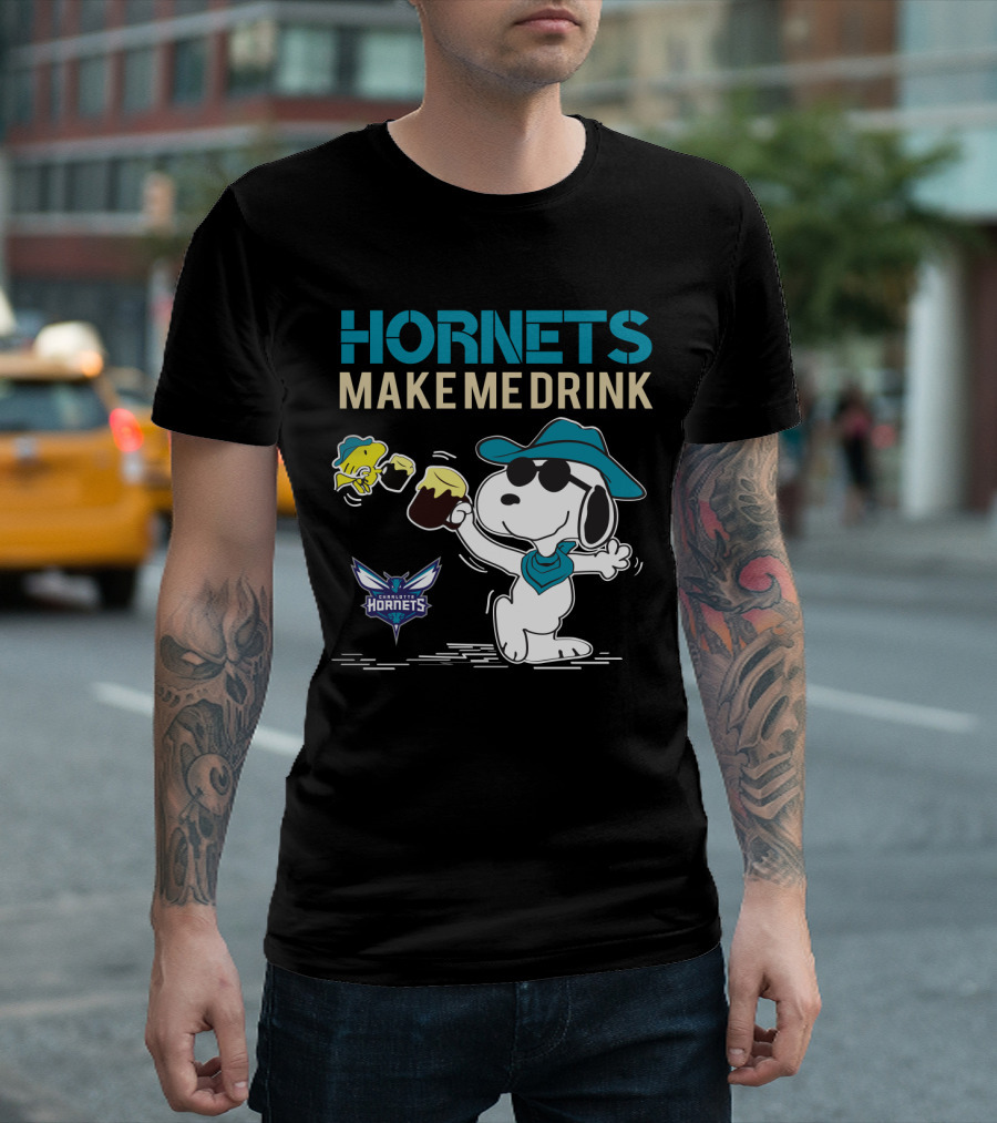 Hornets Make Me Drink Charlotte Hornets Snoopy Peanuts T-Shirt