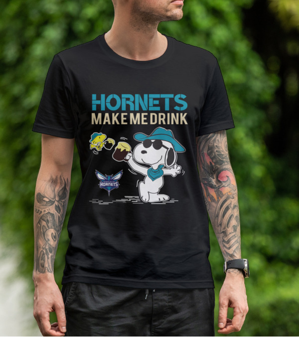 Hornets Make Me Drink Charlotte Hornets Snoopy Peanuts T-Shirt