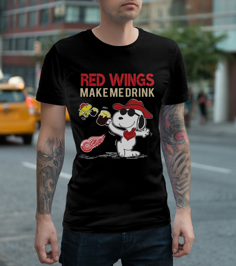 Snoopy Red Wings Make Me Drink Detroit Fans Hockey Humor T-Shirt