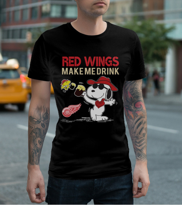 Snoopy Red Wings Make Me Drink Detroit Fans Hockey Humor T-Shirt
