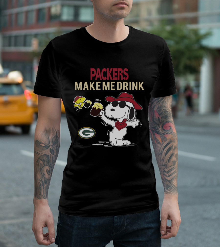 Snoopy With Beer Packers Make Me Drink Green Bay Packers T-Shirt