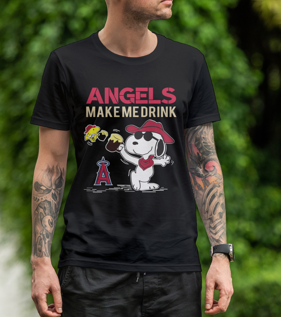Snoopy Angels Make Me Drink Los Angeles Baseball Fans T-Shirt