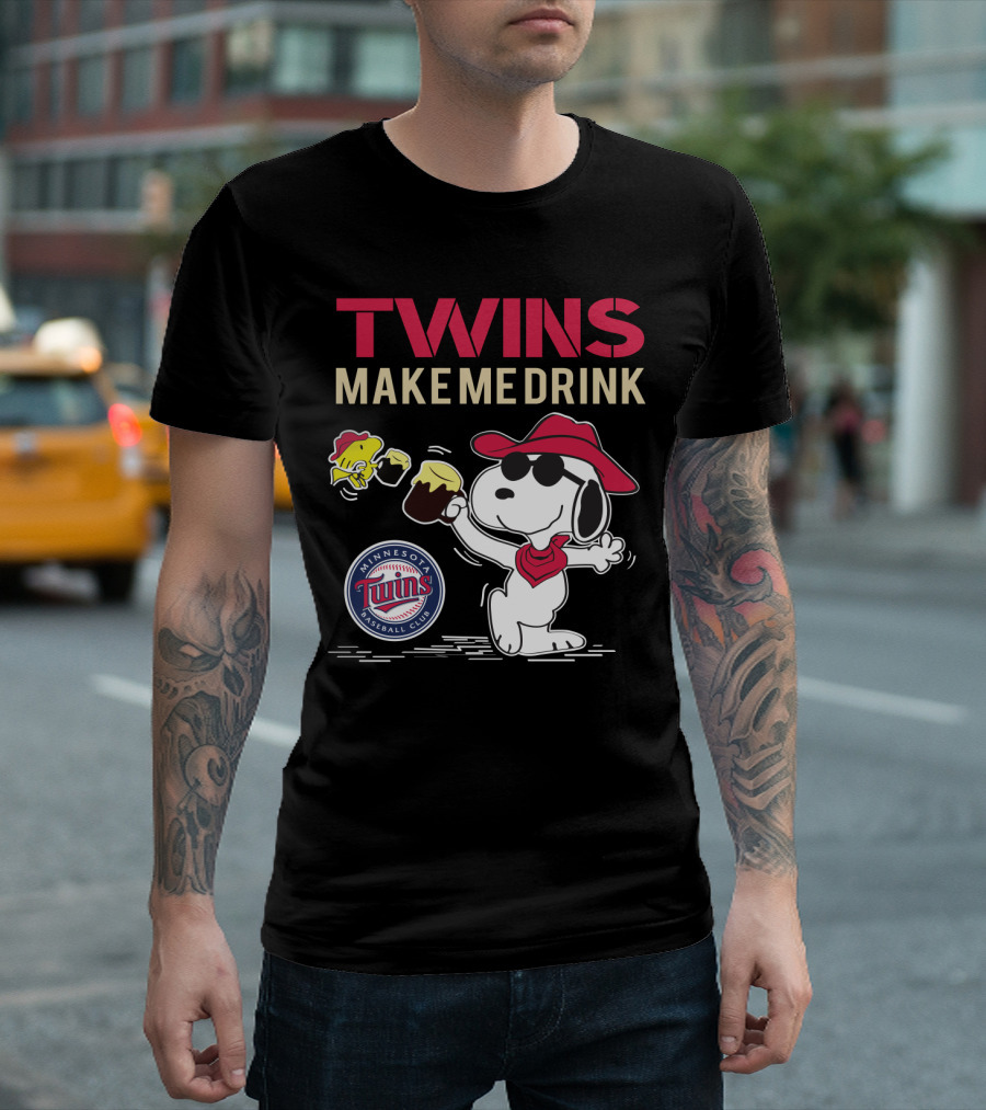 Snoopy Twins Make Me Drink Minnesota Baseball Club Fans T-Shirt