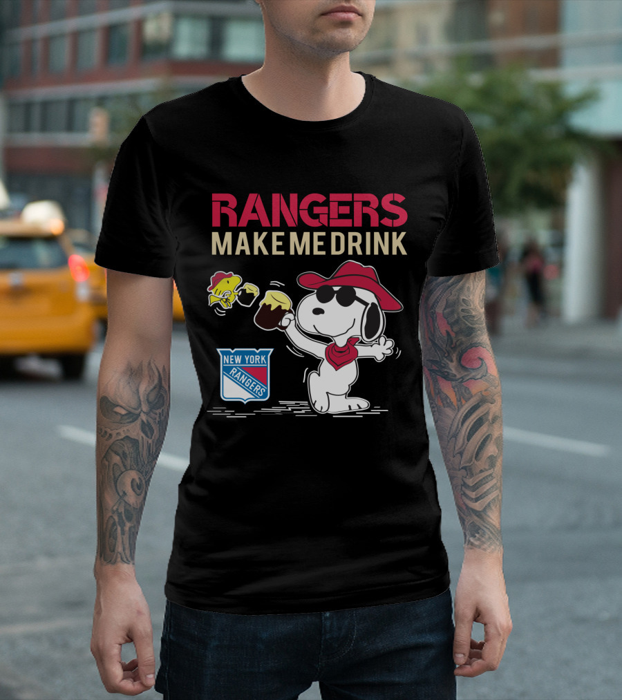 Snoopy New York Rangers Make Me Drink Shirt Fans Beer Cheers Hockey T-Shirt