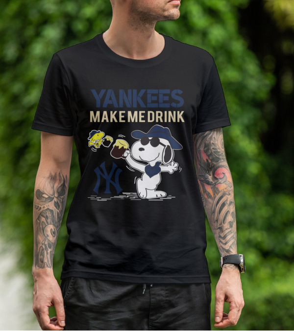 Yankees Make Me Drink Snoopy With Mug And Fish For New York Fans T-Shirt