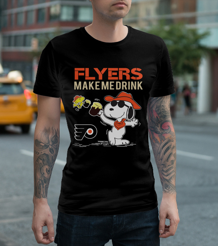 Flyers Make Me Drink Snoopy Philadelphia Fans Peanuts Character With Flyers T-Shirt