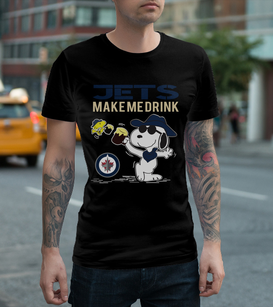 Snoopy Jets Make Me Drink Winnipeg Fans Peanuts Hockey NHL T-Shirt