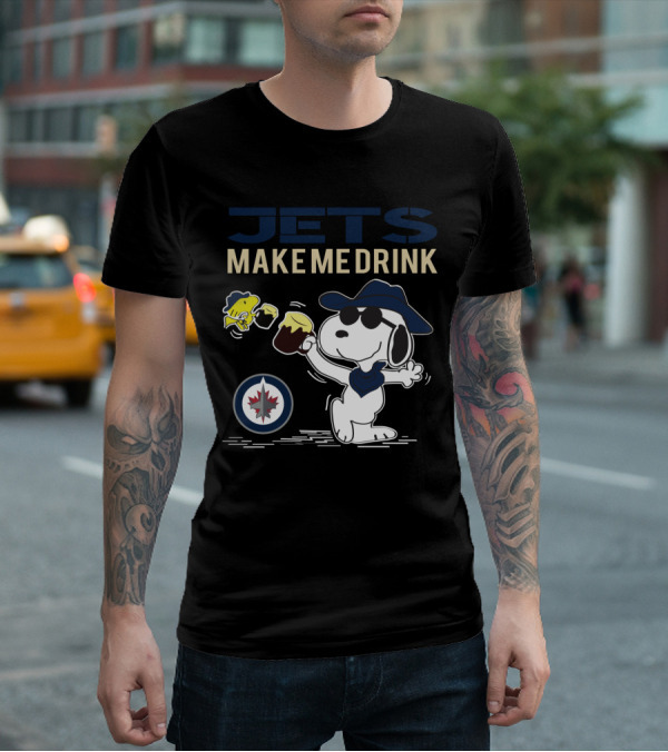 Snoopy Jets Make Me Drink Winnipeg Fans Peanuts Hockey NHL T-Shirt