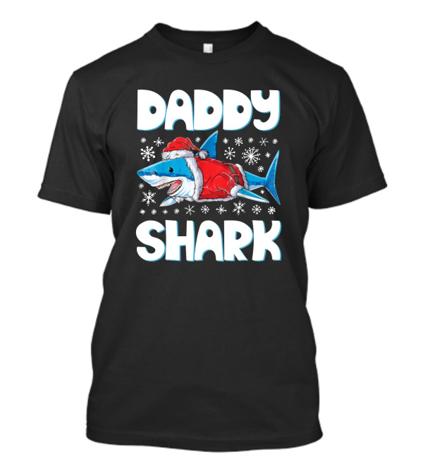 Daddy Shark Santa Hat Snowflakes Christmas T-Shirt