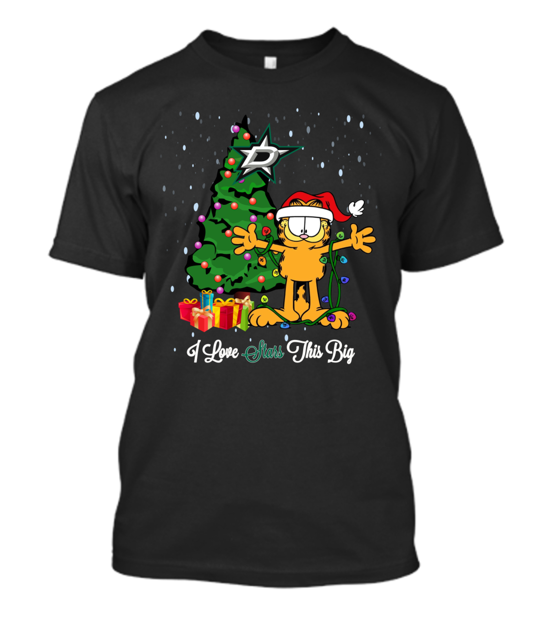Garfield Christmas Dallas Stars Tree I Love Stars This Big T-Shirt